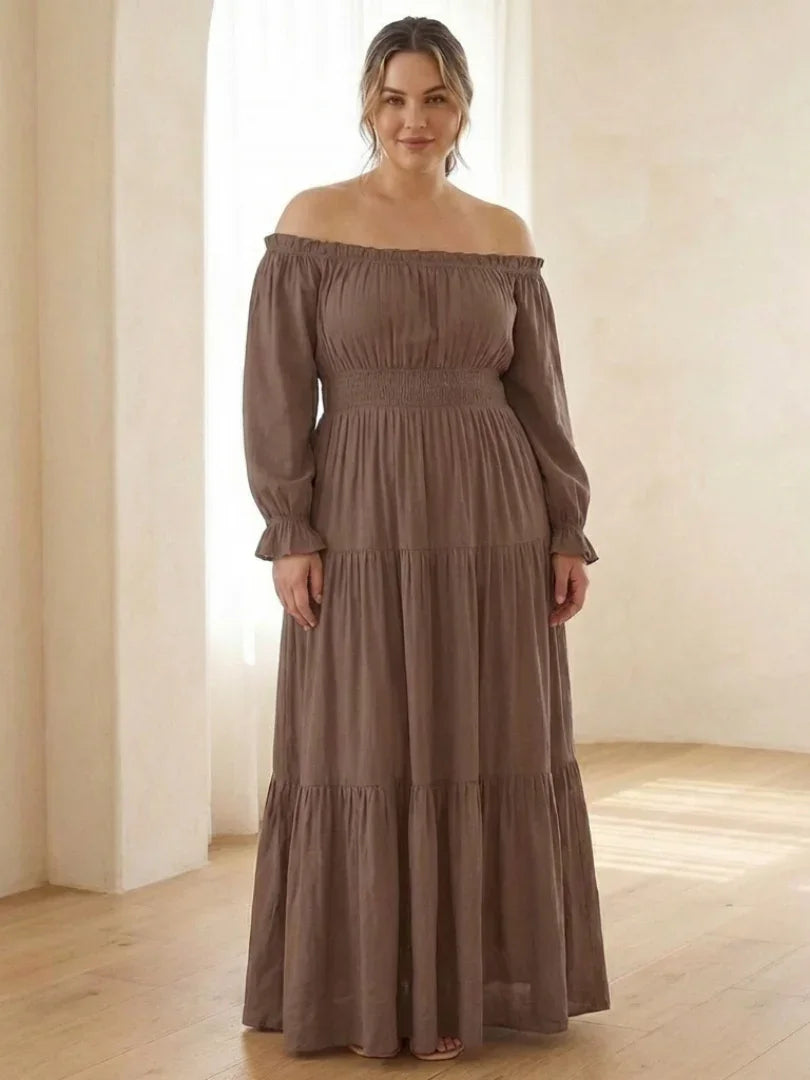 Off Shoulder Maxi Dress Women Fitted Bodice Casual Summer