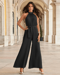 Pleated Halterneck Jumpsuit Women Relaxed Fit Summer Occasion