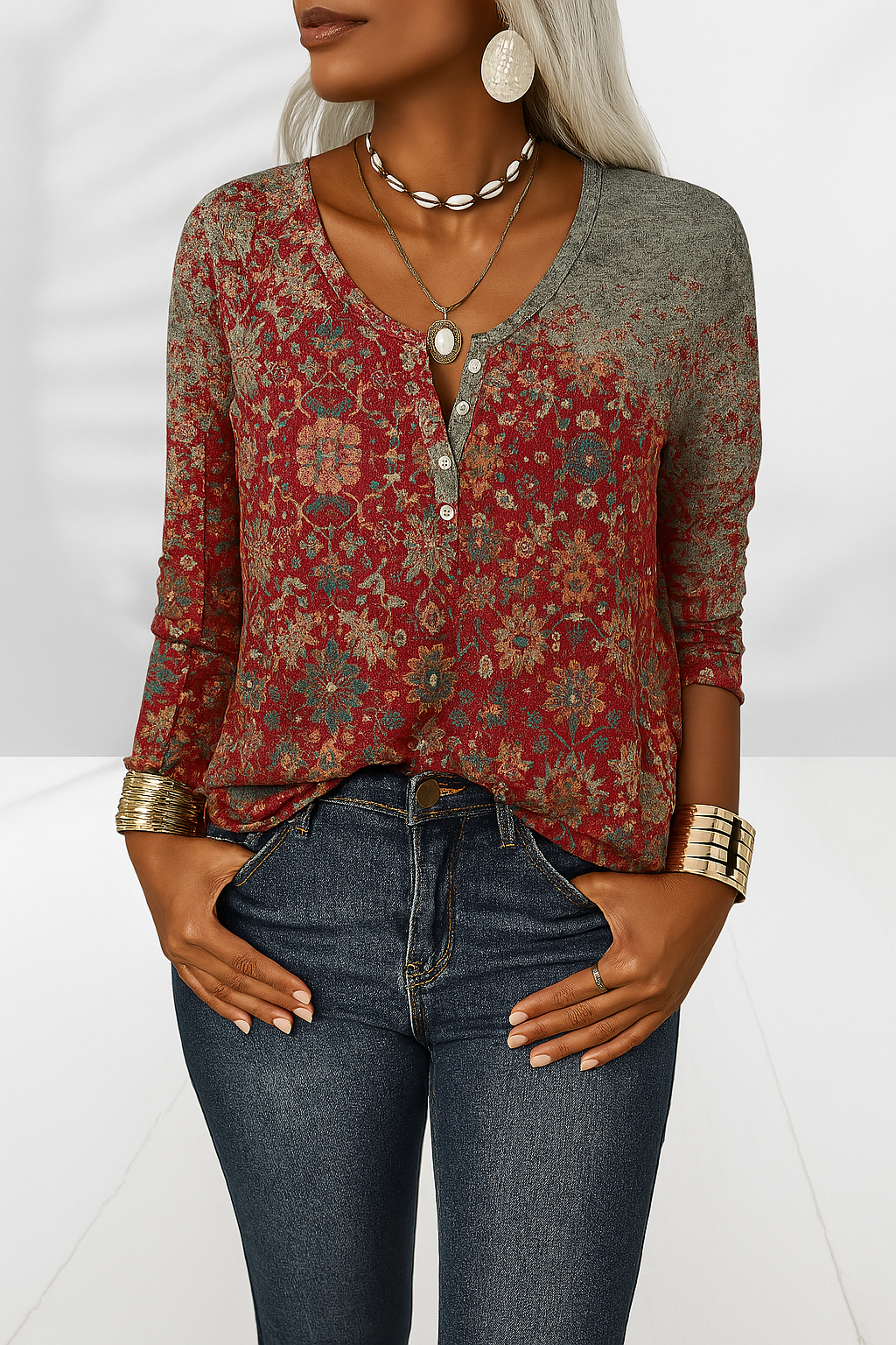 Blouse Women Relaxed Fit Casual Boho Floral