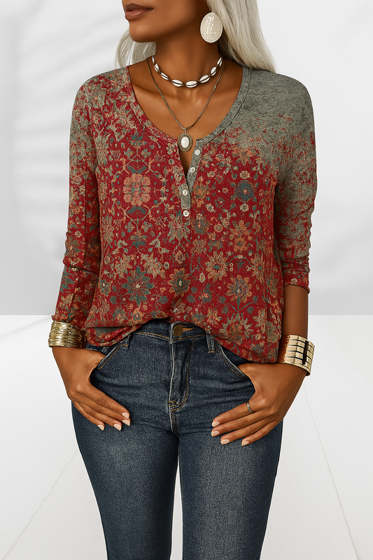 Blouse Women Relaxed Fit Casual Boho Floral