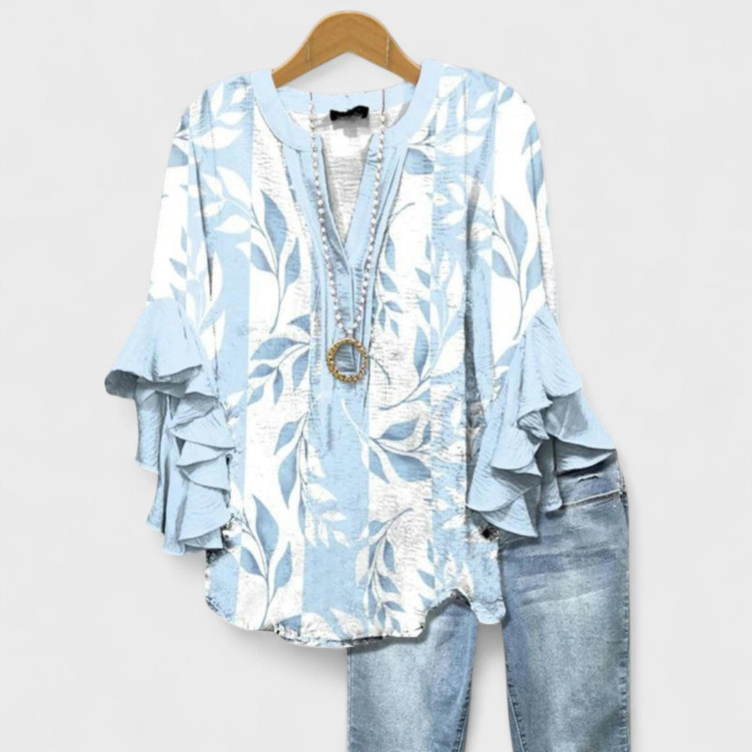 Blouse Women Slim Fit Casual Feminine V-Neck Ruffle Sleeves