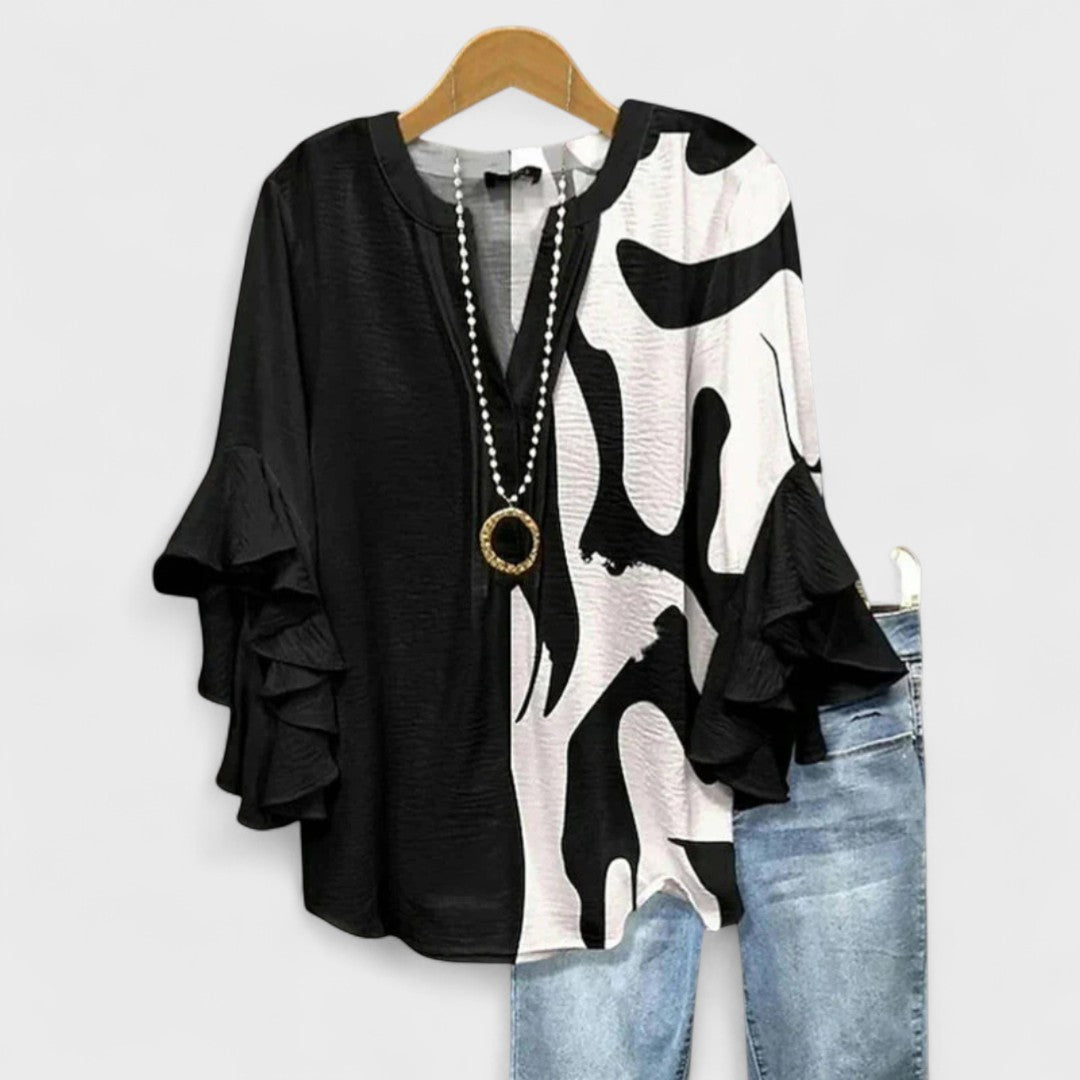 Blouse Women Slim Fit Casual Feminine V-Neck Ruffle Sleeves
