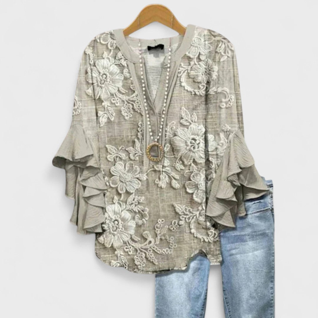 Blouse Women Slim Fit Casual Feminine V-Neck Ruffle Sleeves