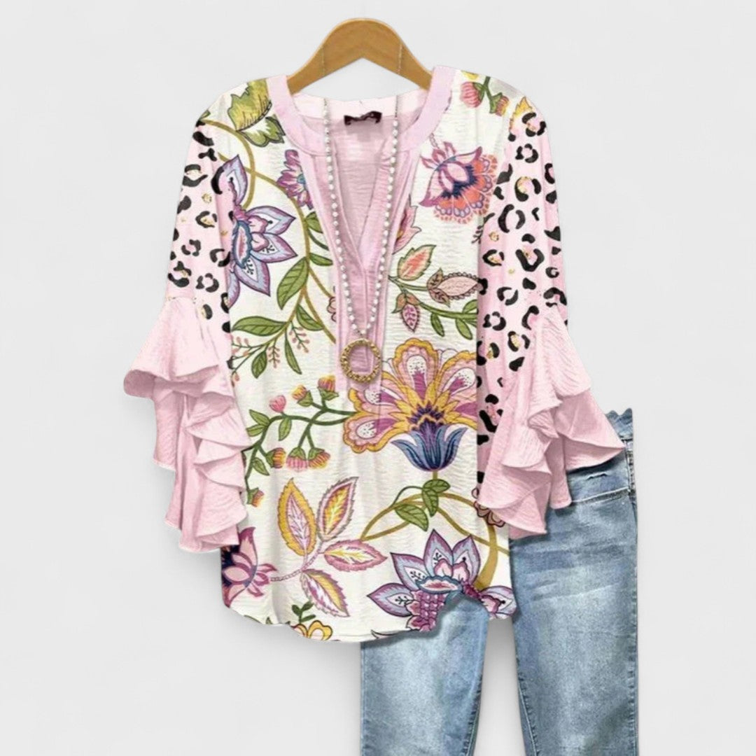Blouse Women Slim Fit Casual Feminine V-Neck Ruffle Sleeves