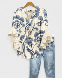 Blouse Women Slim Fit Casual Feminine V-Neck Ruffle Sleeves