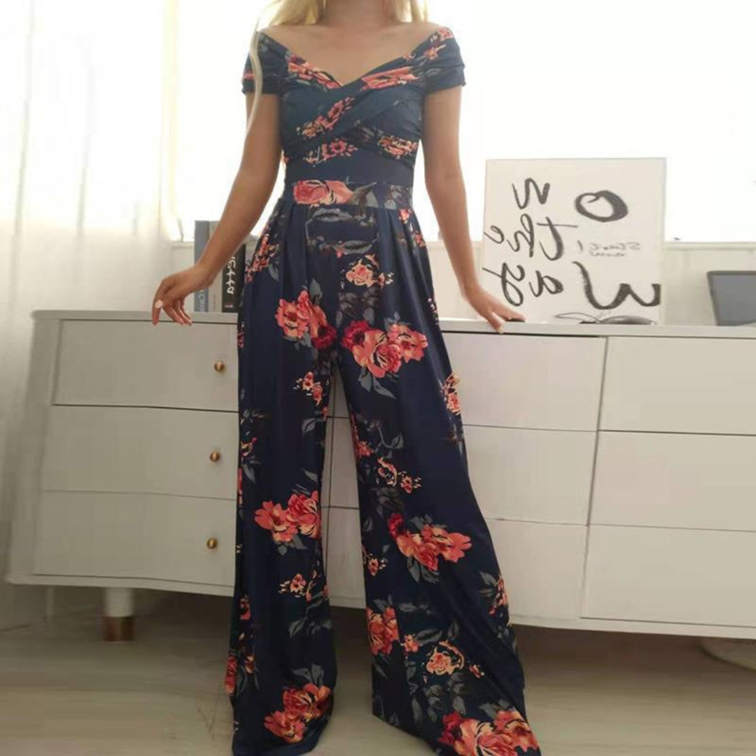 Off-Shoulder Wide Leg Jumpsuit Women Relaxed Fit Casual