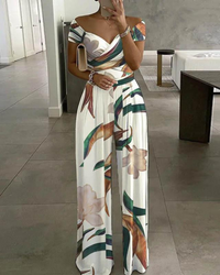Off-Shoulder Wide Leg Jumpsuit Women Relaxed Fit Casual