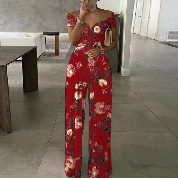 Off-Shoulder Wide Leg Jumpsuit Women Relaxed Fit Casual