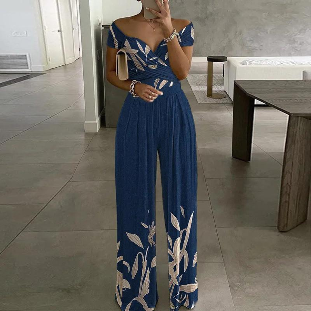 Off-Shoulder Wide Leg Jumpsuit Women Relaxed Fit Casual