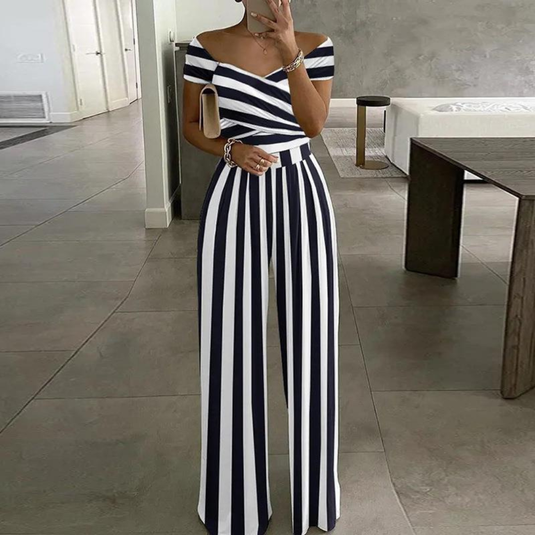 Off-Shoulder Wide Leg Jumpsuit Women Relaxed Fit Casual