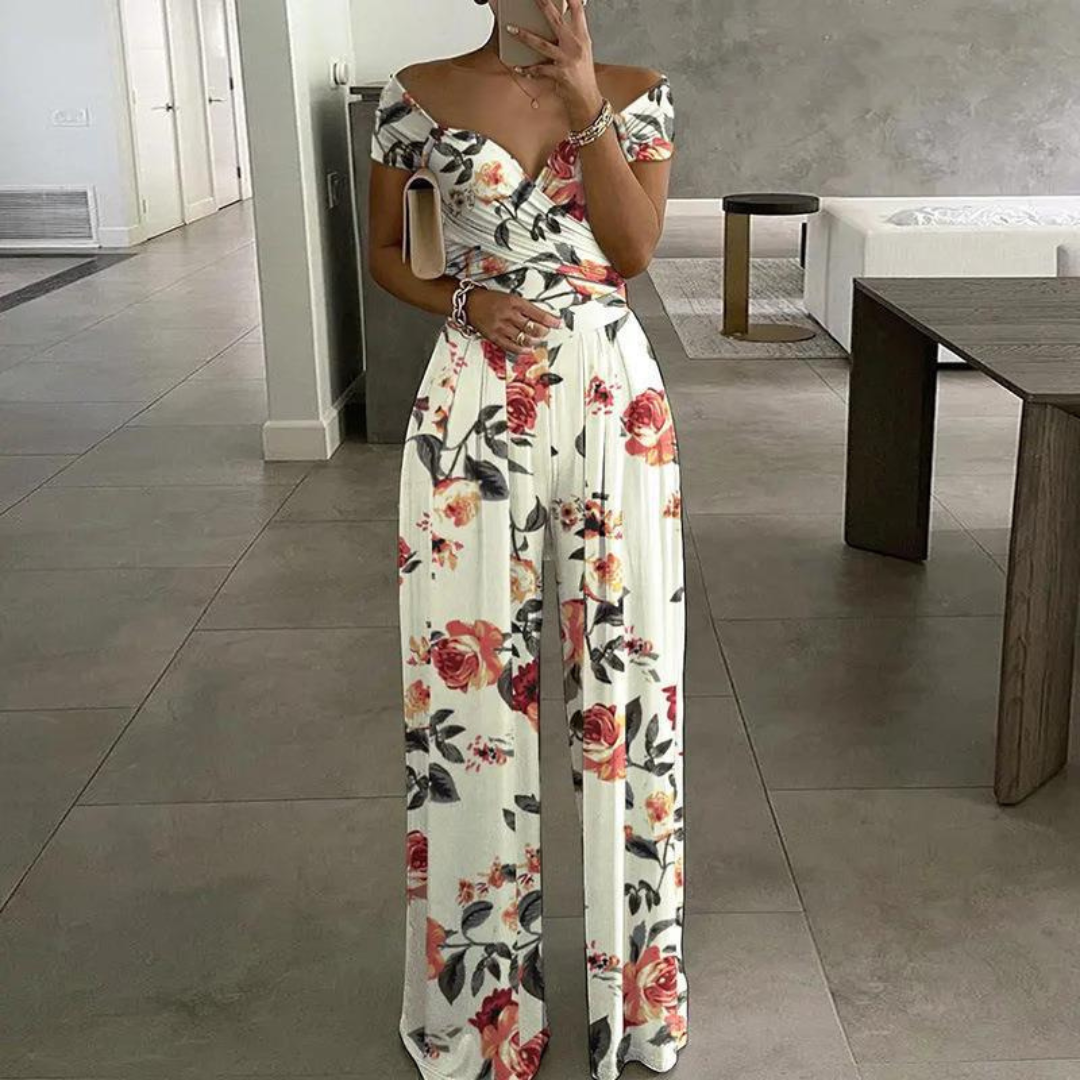 Off-Shoulder Wide Leg Jumpsuit Women Relaxed Fit Casual