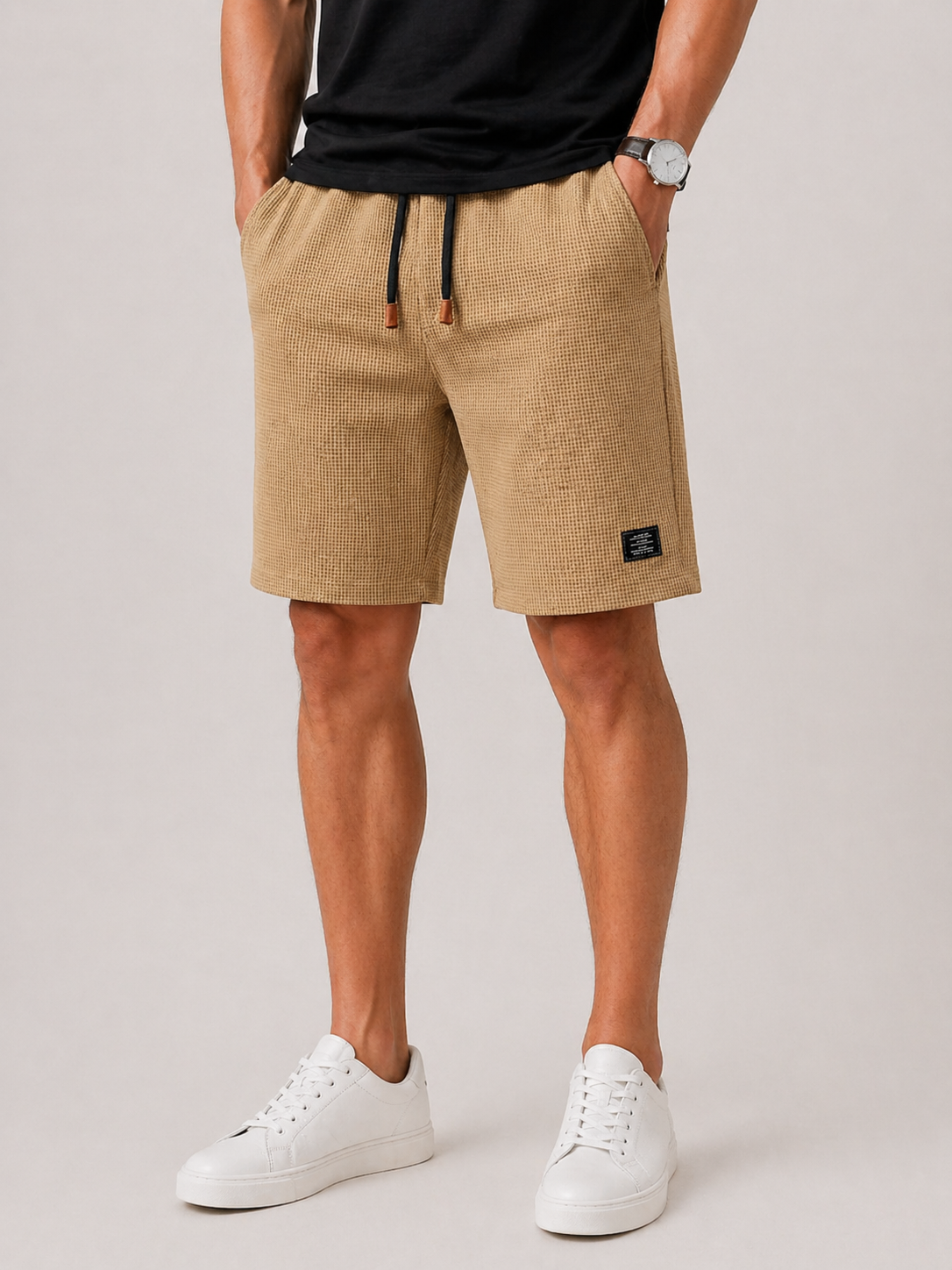 Textured Drawstring Shorts Men Relaxed Fit Casual Summer
