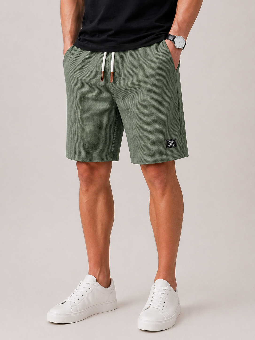 Textured Drawstring Shorts Men Relaxed Fit Casual Summer