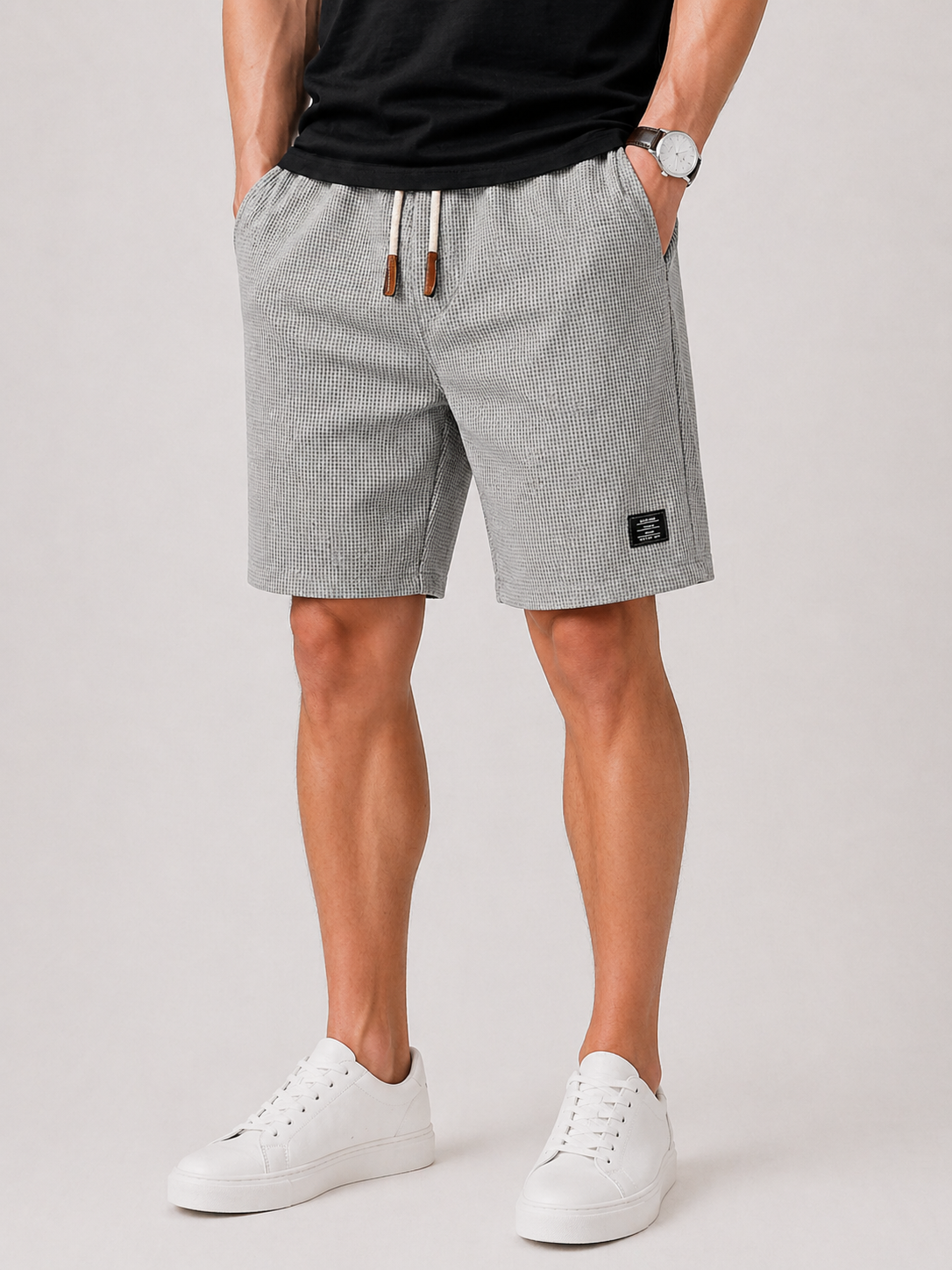 Textured Drawstring Shorts Men Relaxed Fit Casual Summer