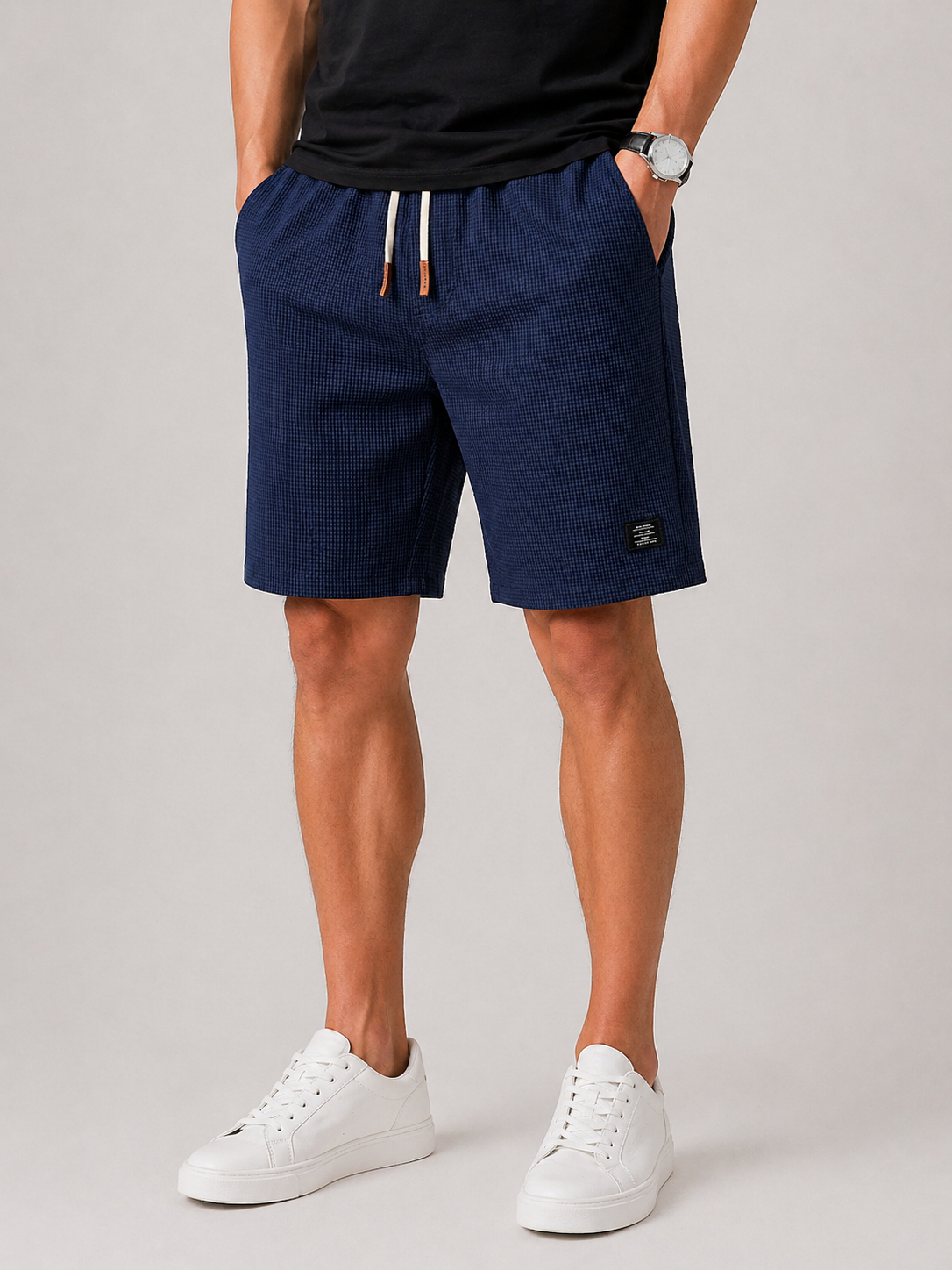 Textured Drawstring Shorts Men Relaxed Fit Casual Summer