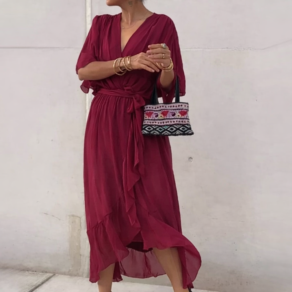 Elegant V-Neck Dress Women Regular Fit Casual