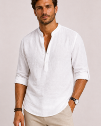 Stand Collar Shirt Men Relaxed Fit Casual Summer