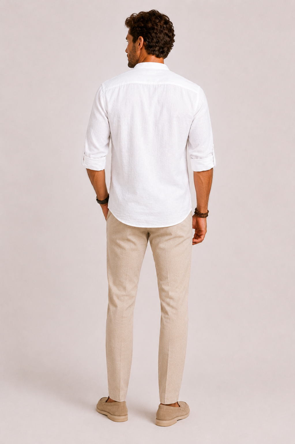 Stand Collar Shirt Men Relaxed Fit Casual Summer