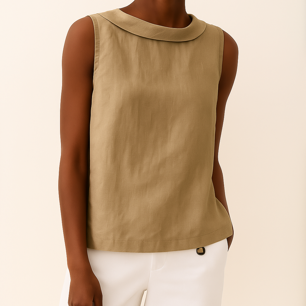 Sleeveless Roll Collar Top Women Regular Fit Casual