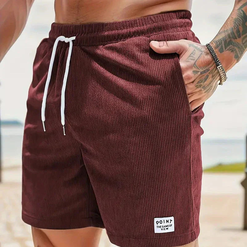 Ribbed Shorts Men Relaxed Fit Casual Summer