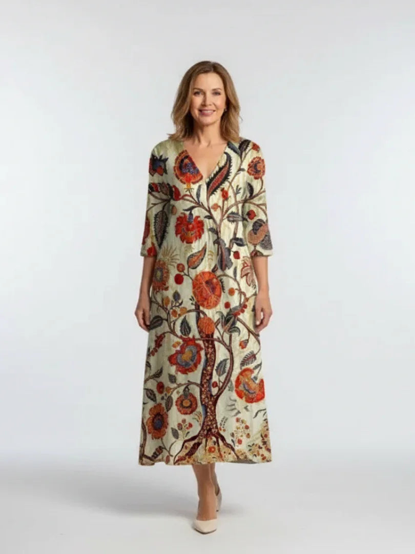 Floral Midi Dress Women Relaxed Fit Casual