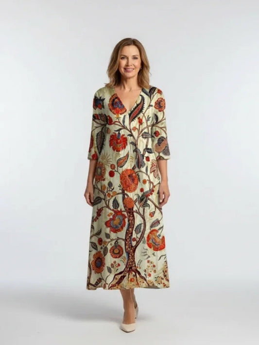 Floral Midi Dress Women Relaxed Fit Casual