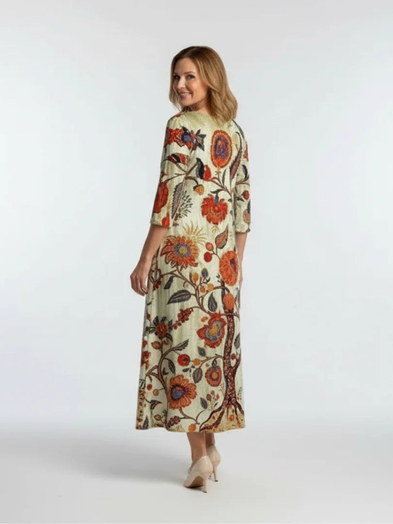 Floral Midi Dress Women Relaxed Fit Casual