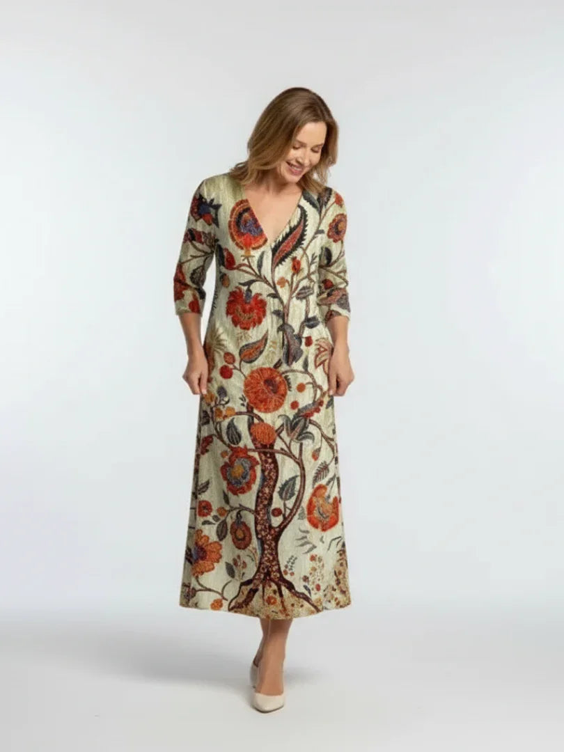 Floral Midi Dress Women Relaxed Fit Casual