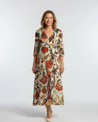 Floral Midi Dress Women Relaxed Fit Casual