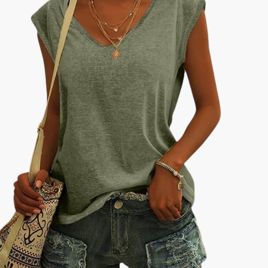 Summer Top Women Relaxed Fit Casual V-Neck Flutter Sleeves