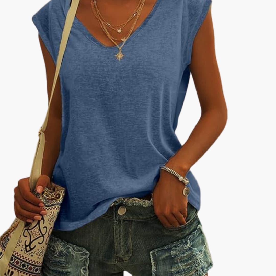 Summer Top Women Relaxed Fit Casual V-Neck Flutter Sleeves