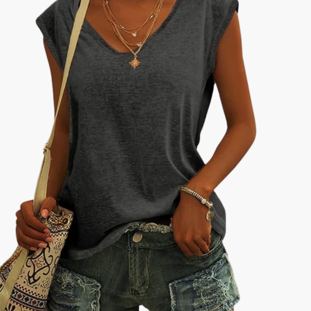 Summer Top Women Relaxed Fit Casual V-Neck Flutter Sleeves