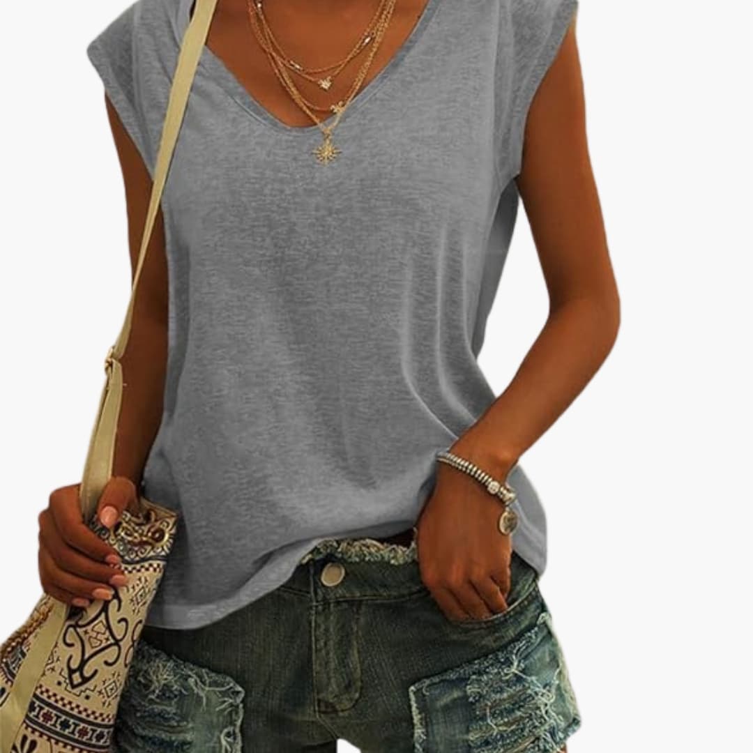 Summer Top Women Relaxed Fit Casual V-Neck Flutter Sleeves
