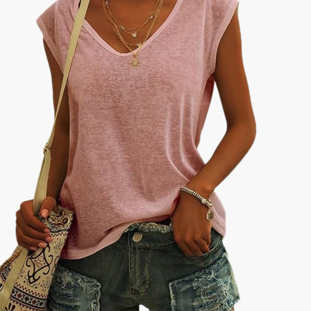 Summer Top Women Relaxed Fit Casual V-Neck Flutter Sleeves