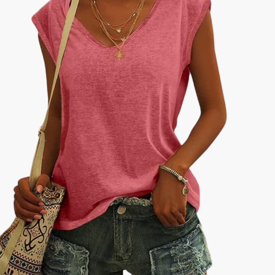 Summer Top Women Relaxed Fit Casual V-Neck Flutter Sleeves