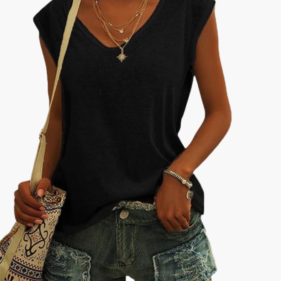 Summer Top Women Relaxed Fit Casual V-Neck Flutter Sleeves