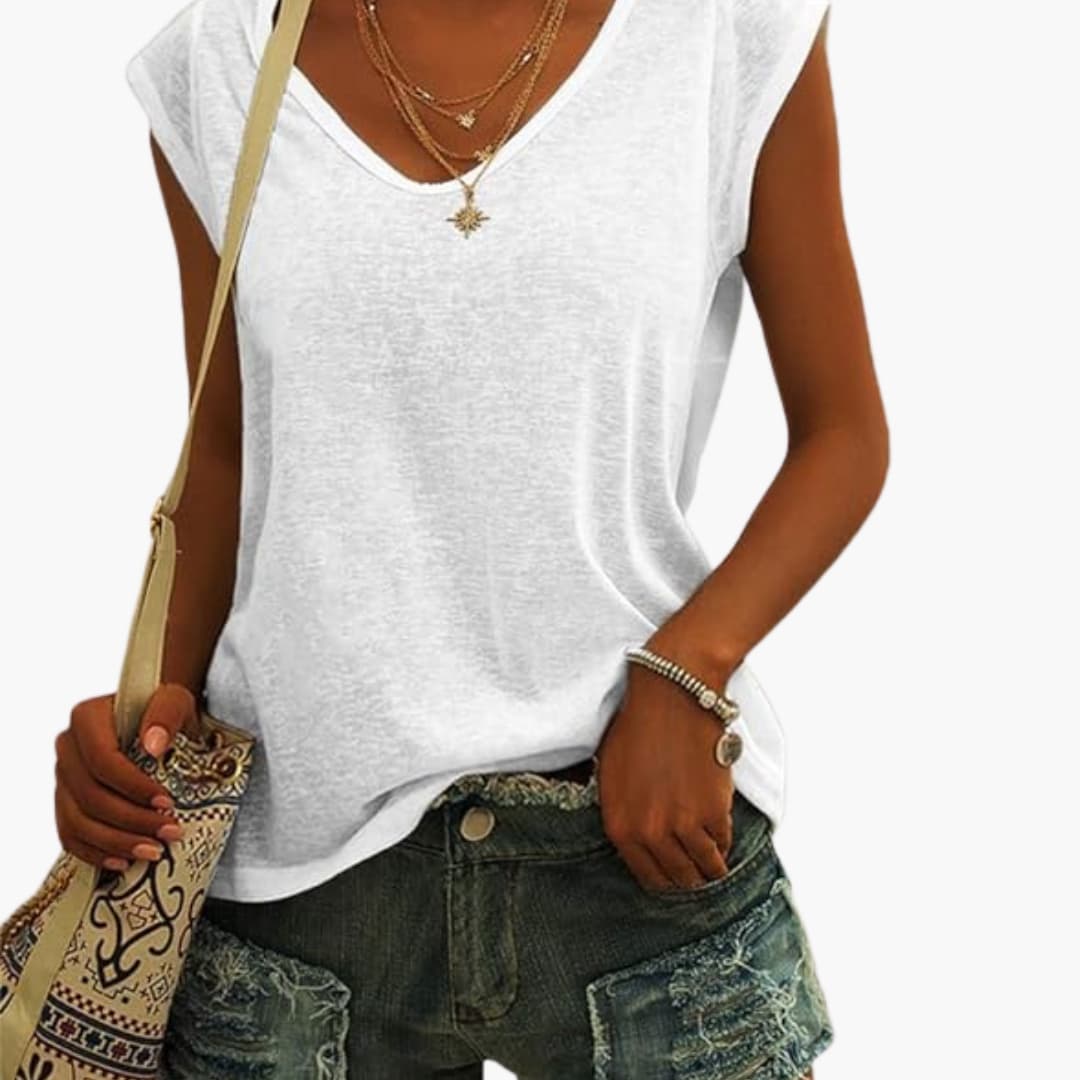 Summer Top Women Relaxed Fit Casual V-Neck Flutter Sleeves
