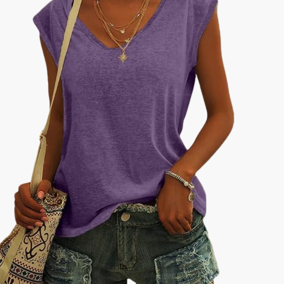 Summer Top Women Relaxed Fit Casual V-Neck Flutter Sleeves