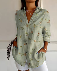 Blouse Women Loose Fit Casual Notched Neckline