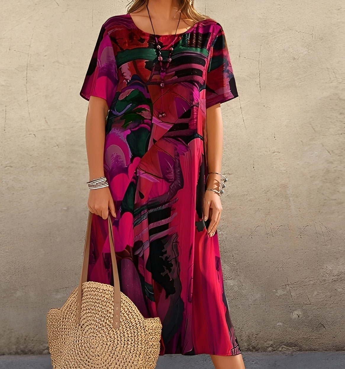 Women Relaxed Fit Casual Dress with Statement Print