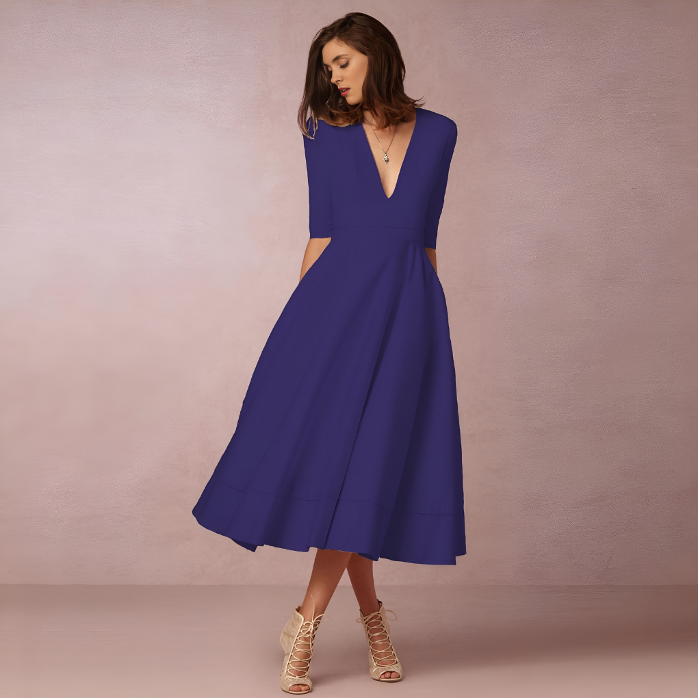 A-Line Midi Dress Women Fitted Casual Elegant