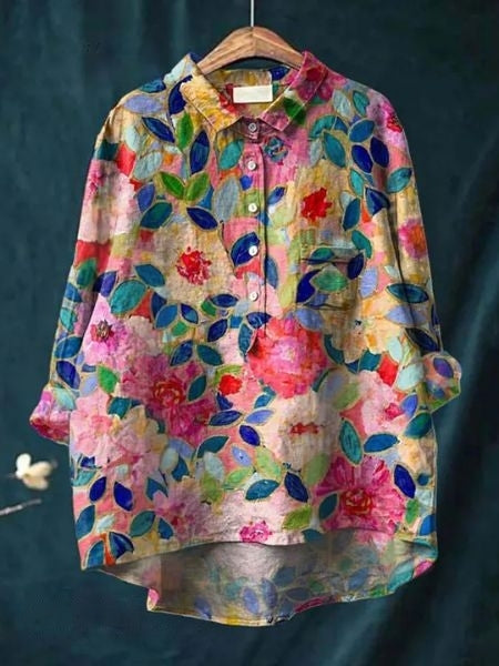 Floral Blouse Women Flowing Fit Casual Elegant