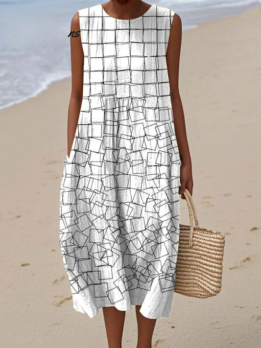 Wrap Dress Women Regular Fit Casual Summer with Pockets Geometric Pattern