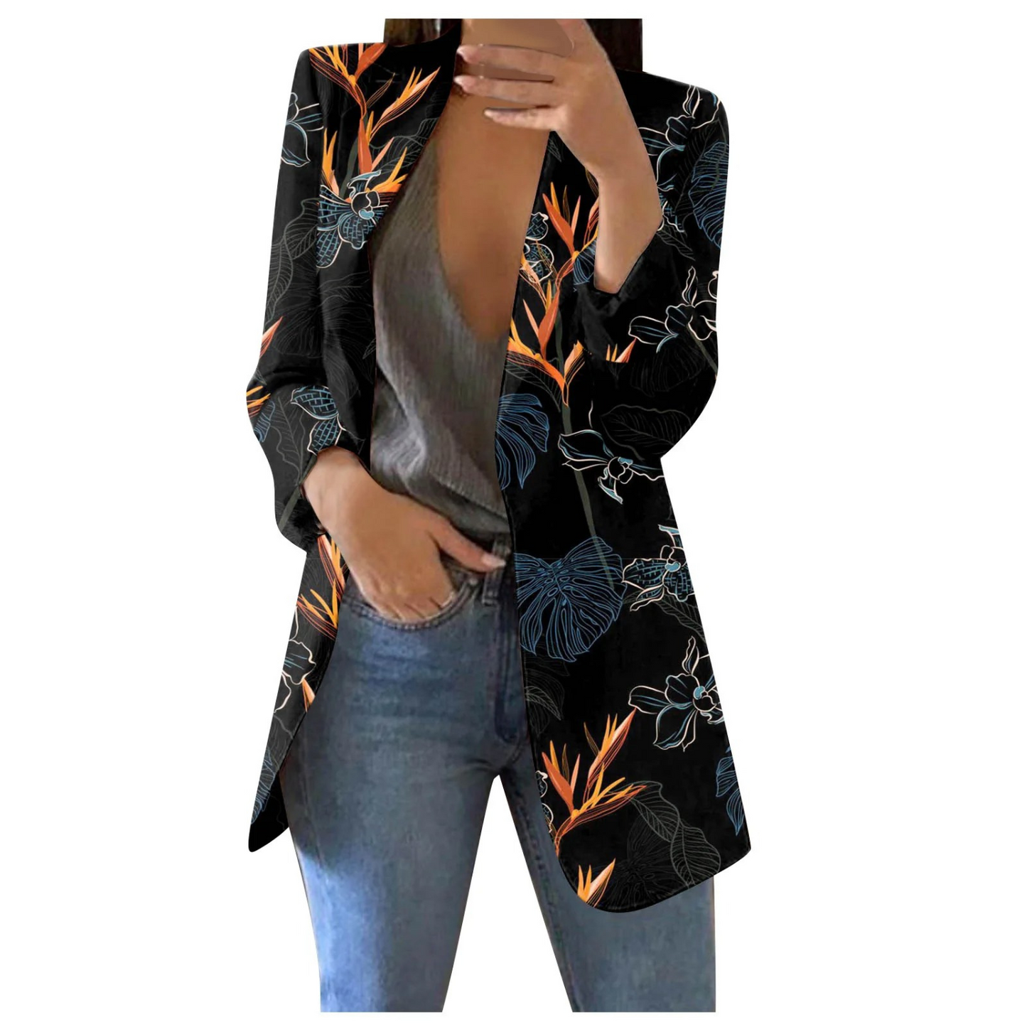 Cropped Printed Blazer Women Slim Fit Casual Business