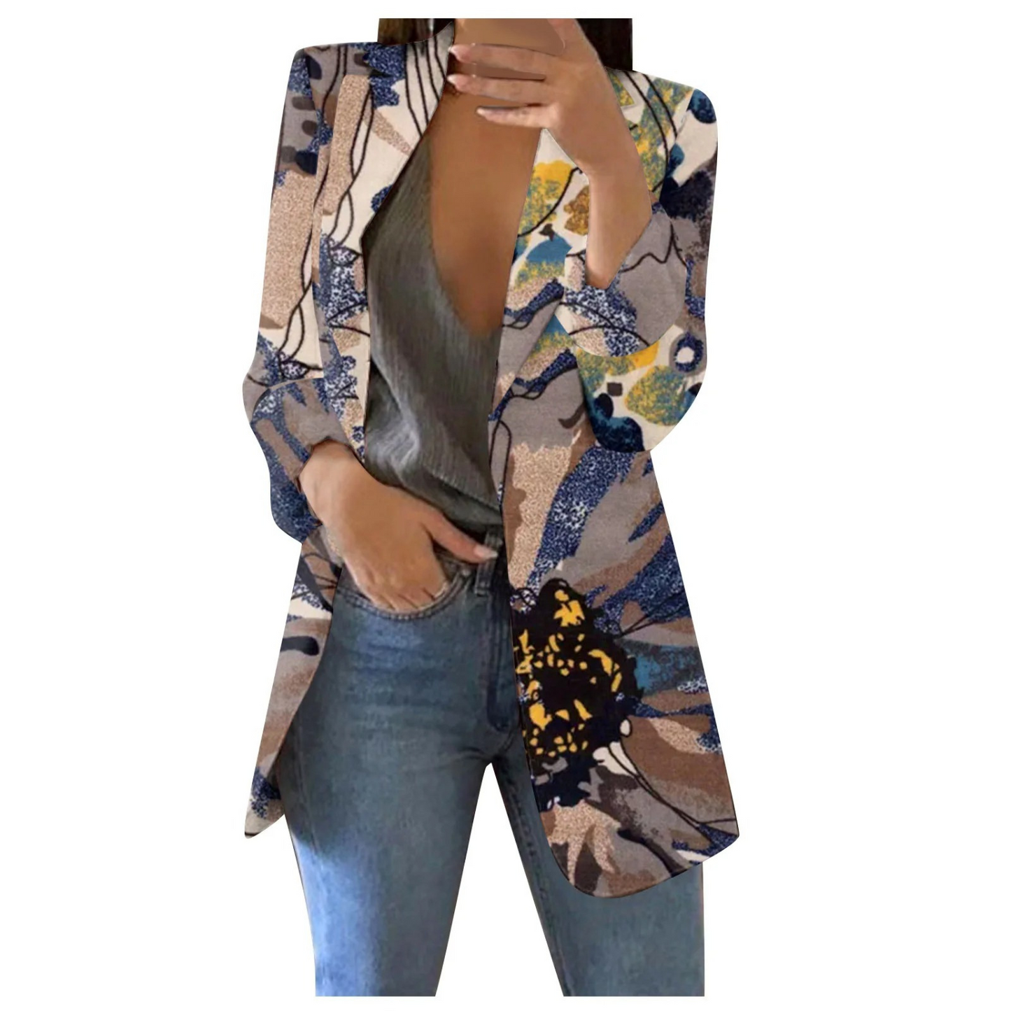 Cropped Printed Blazer Women Slim Fit Casual Business