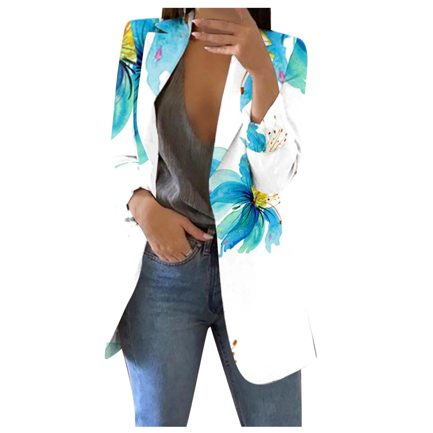 Cropped Printed Blazer Women Slim Fit Casual Business