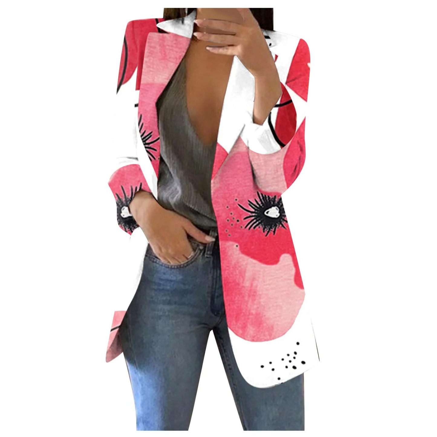 Cropped Printed Blazer Women Slim Fit Casual Business