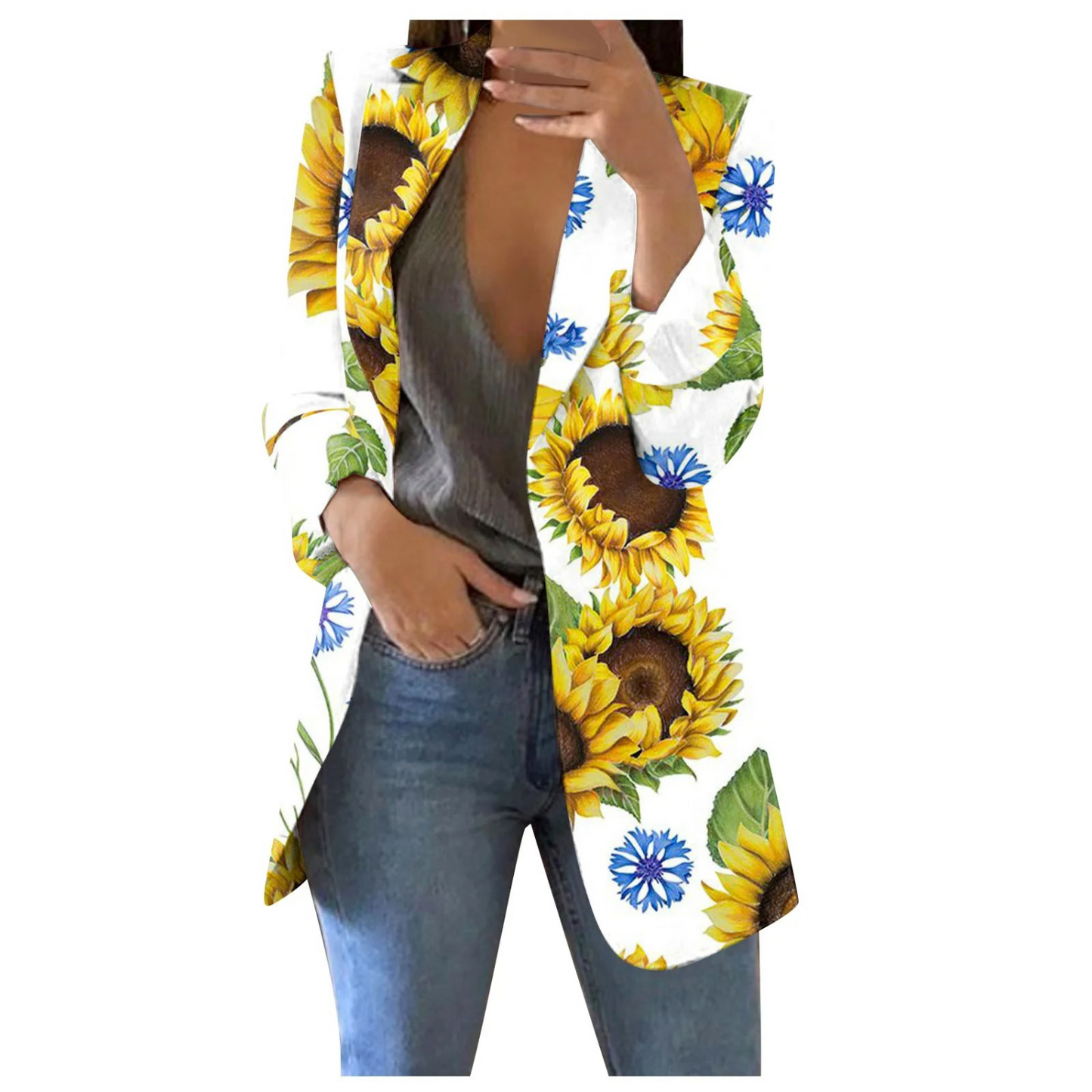Cropped Printed Blazer Women Slim Fit Casual Business