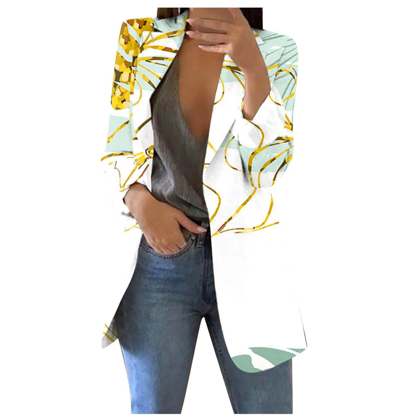 Cropped Printed Blazer Women Slim Fit Casual Business