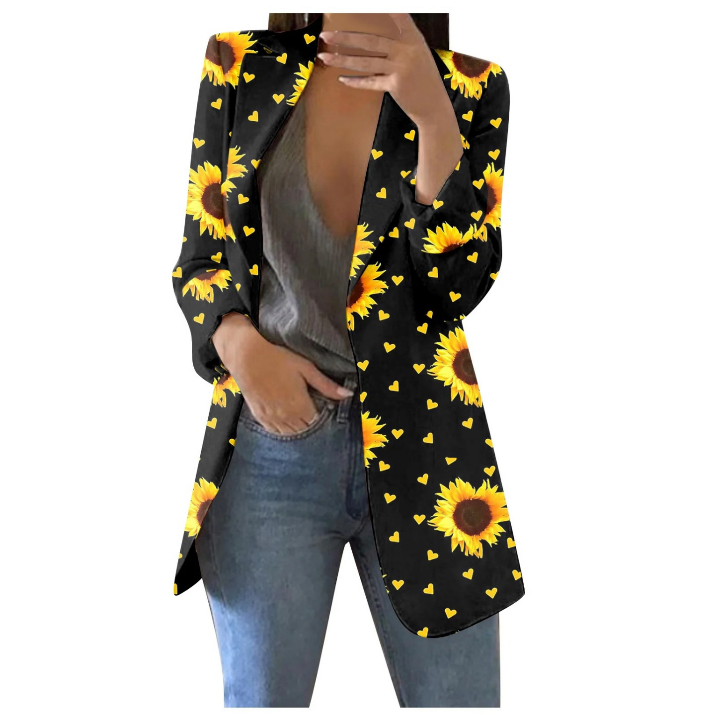Cropped Printed Blazer Women Slim Fit Casual Business